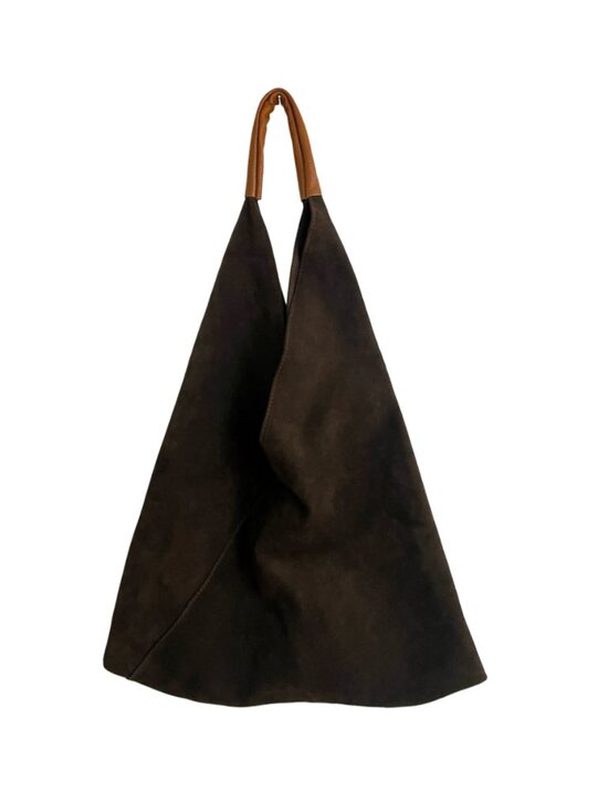 Handbags - Dark Chocolate Brown Italian Suede Hobo Shoulder Bag Made in Italy Leather Handl